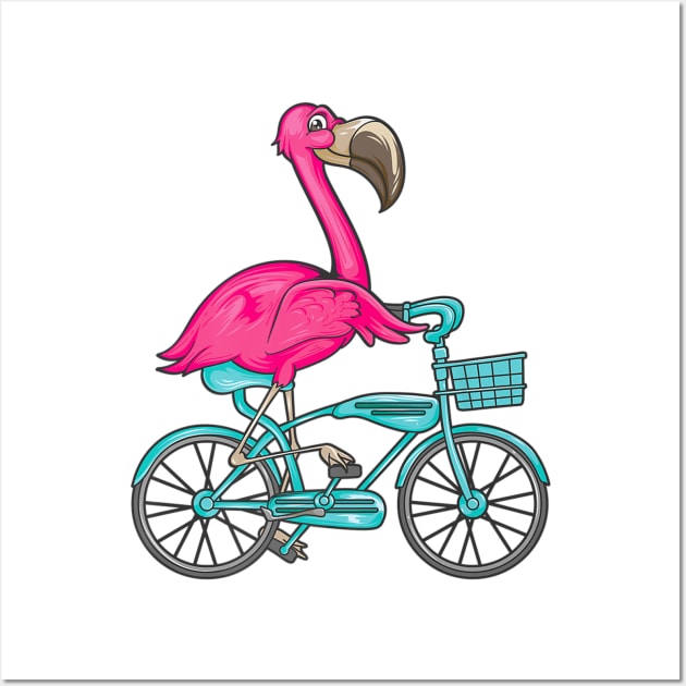 Flamingo Riding A Bicycle Cool Bikers Funny Bike Bird Gift Wall Art by jordanfaulkner02